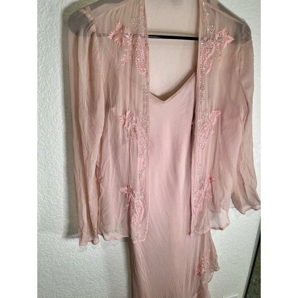 Scala Vintage 100% Silk Pink Beaded Floral Maxi Dress & Jacket Set Womens S - Picture 8 of 16
